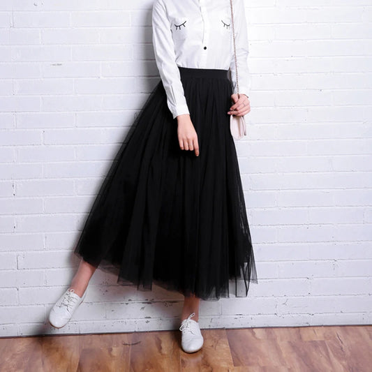 High Waist Mesh Pleated Skirts