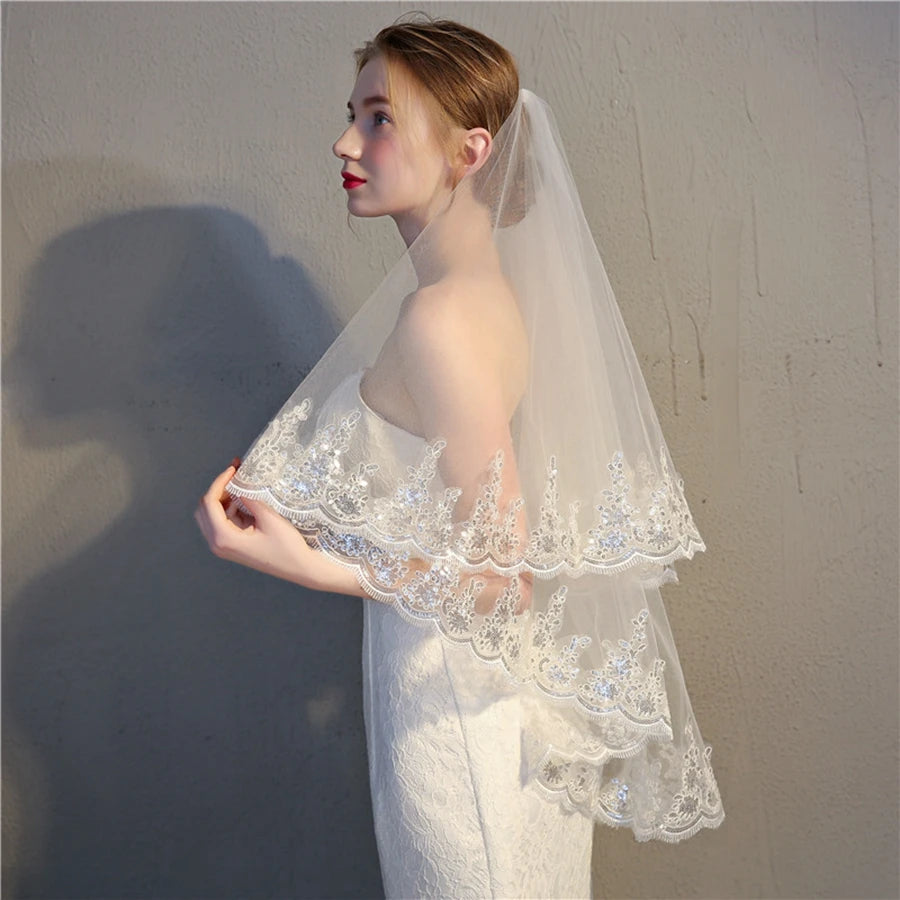 Wholesale White Ivory Two Layers Bride Wedding Veils