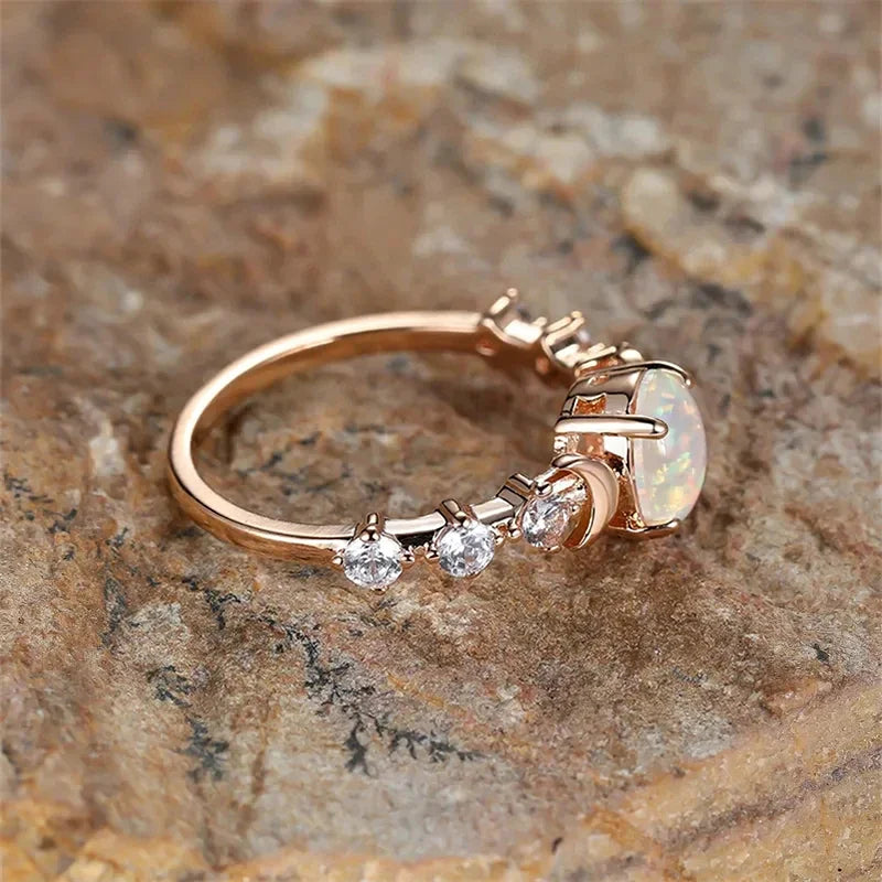 Blue/White Imitation Opal Moon Rings