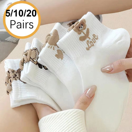Women Cartoon Teddy Bear Patterned Ankle Socks