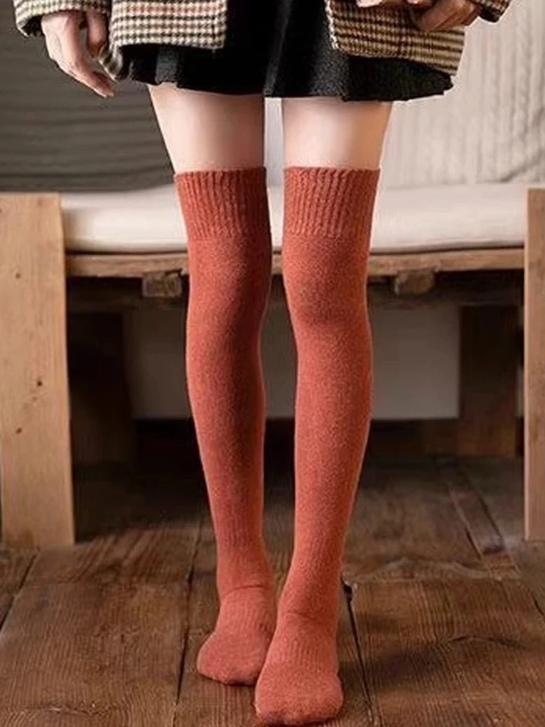 Striped Trim Thigh High Socks