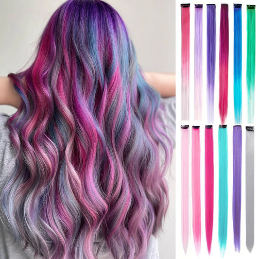 6pcs/pack Colored Party Highlights Clip in Hair Extensions