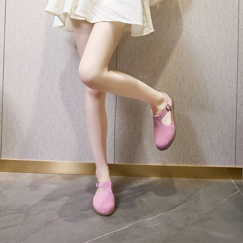 Flat-soled retro frosted genuine leather sandal