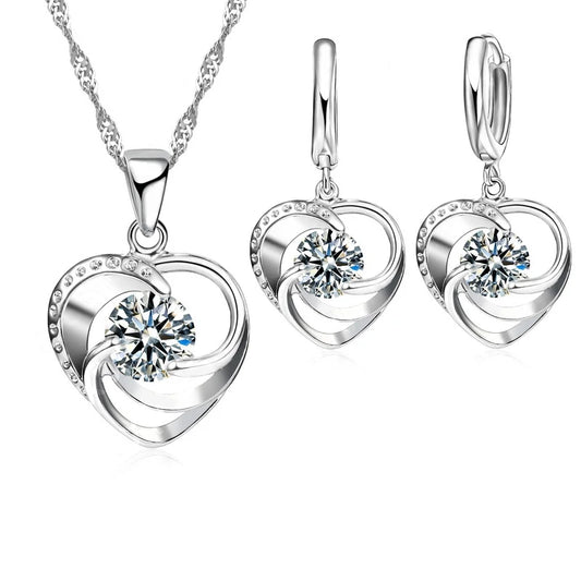 925 Sterling Silver Stamped Necklace Earrings Set