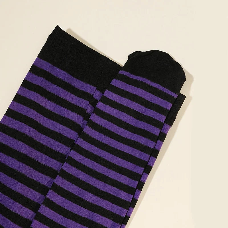 Goth Style Punk Women Striped Rainbow Long Tights