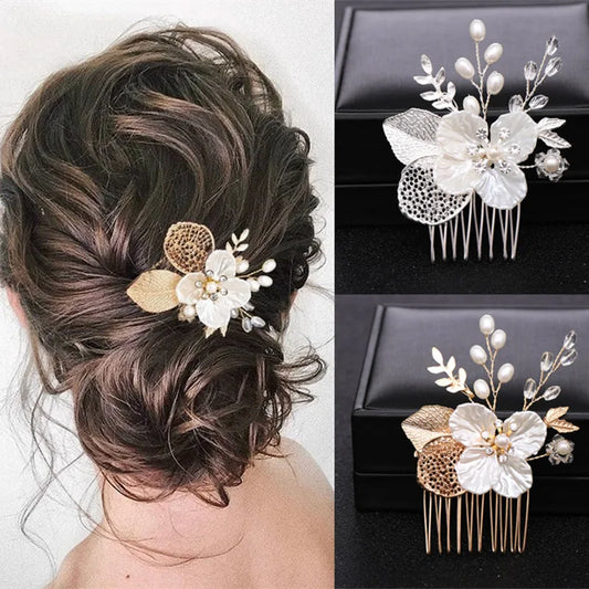 Bridal headdress gold leaf hair