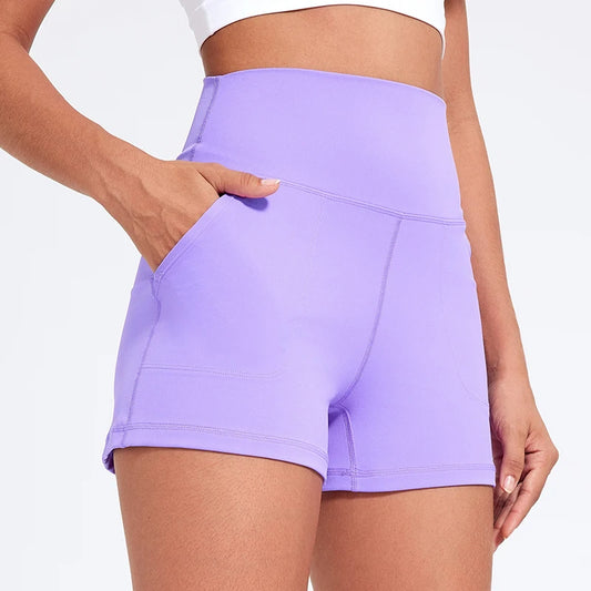 Casual Yoga Shorts Pocket Short  High Waist Running Shorts