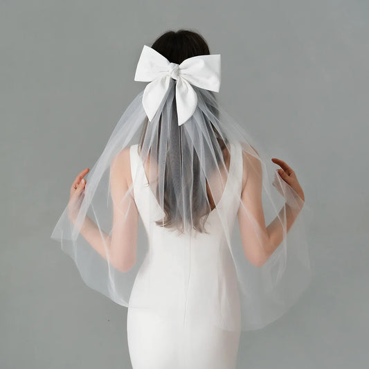 Elegant Bridal Wedding Headdress Double Layer Mesh Tulle White Color