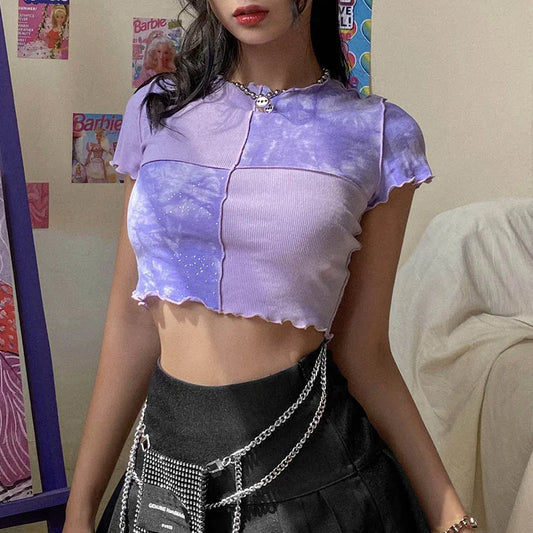 Chic Crop Tops With Sequin Patchwork  T-shirts