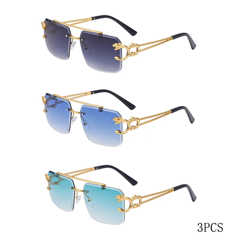 Fashion Metal Leopard Rimless Sunglasses