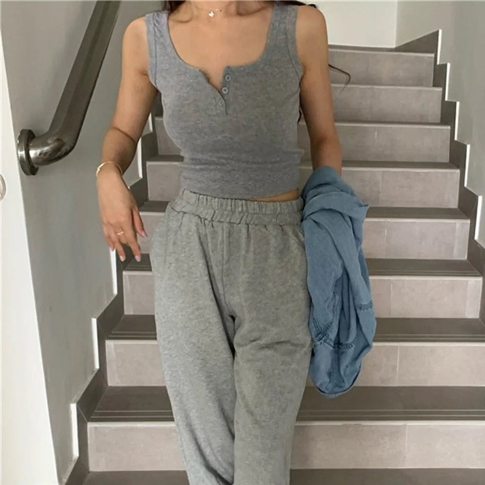 Tank Top for Women Ribbed Button Down Sleeveless Blouse