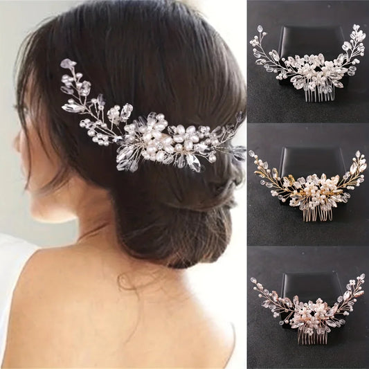 Crystal Rhinestone Flower Pearl Hair