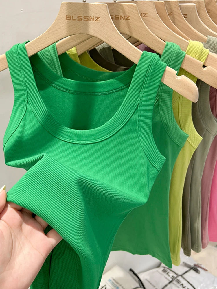 Round Neck Ribbed Tank Top