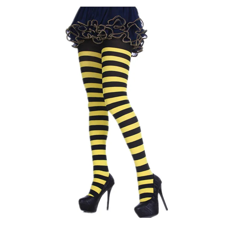 Goth Style Punk Women Striped Rainbow Long Tights