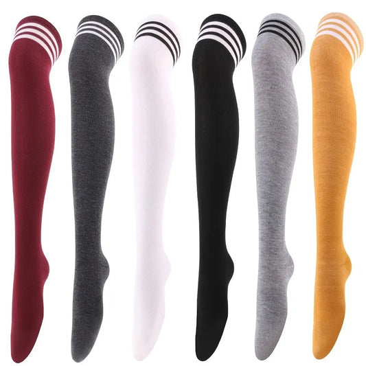 Striped Trim Thigh High Socks
