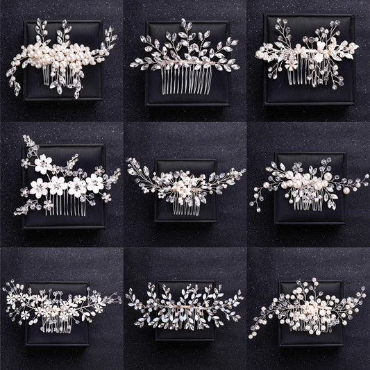 Silver Color Flower Pearl Crystal Wedding Hair Comb