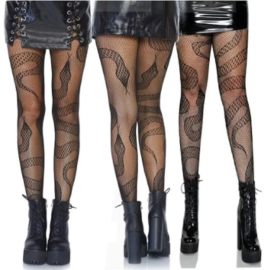 Snake Tights Women Anime Pantyhose Black Mesh Fishnet Stockings
