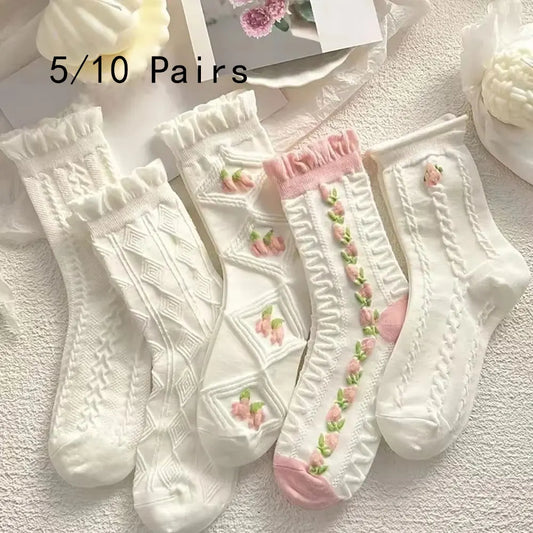Cute Lace Mid Tube Socks