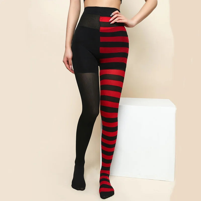 Goth Style Punk Women Striped Rainbow Long Tights