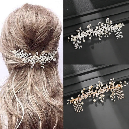 Wedding Pearl Leaf Crystal Hair