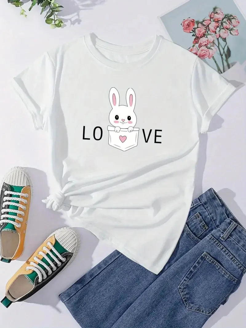Rabbit Print Crew Neck T-shirt