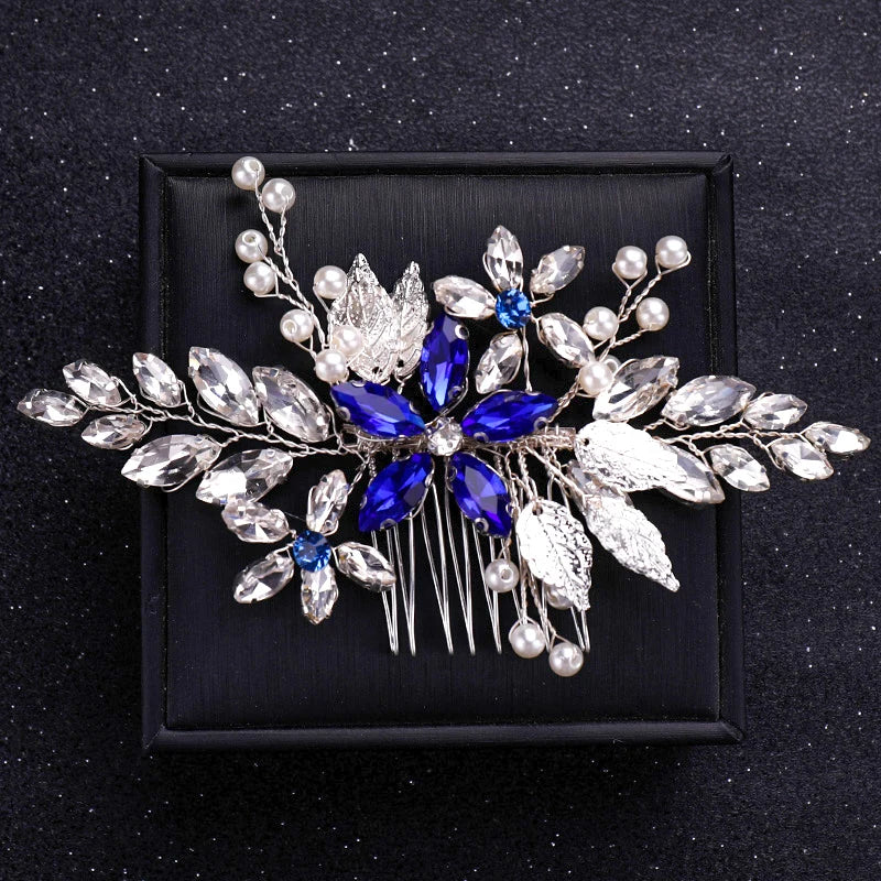 Silver Color Flower Pearl Crystal Wedding Hair Comb