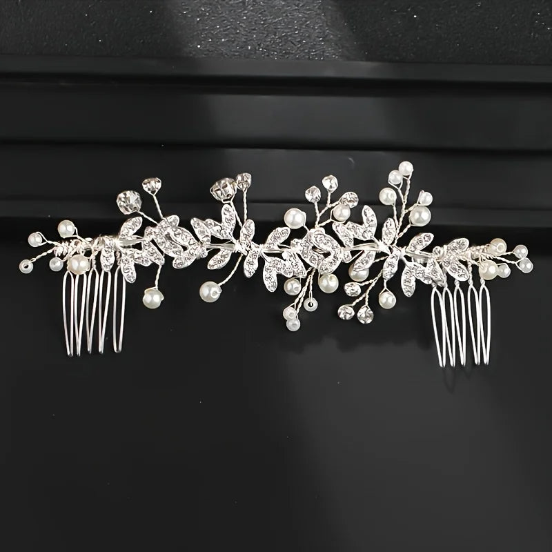 Silver Color Flower Pearl Crystal Wedding Hair Comb