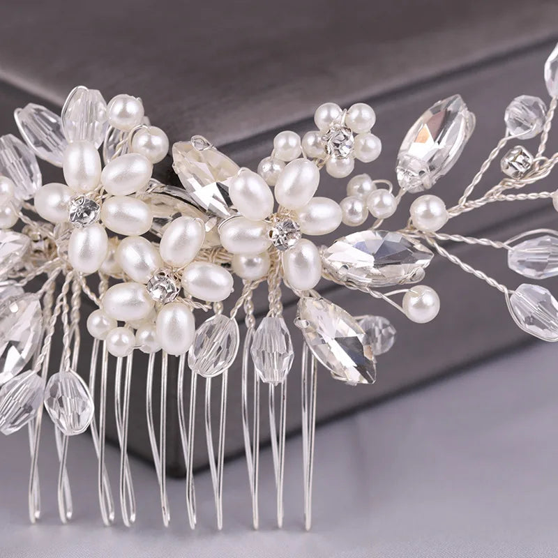 Crystal Rhinestone Flower Pearl Hair