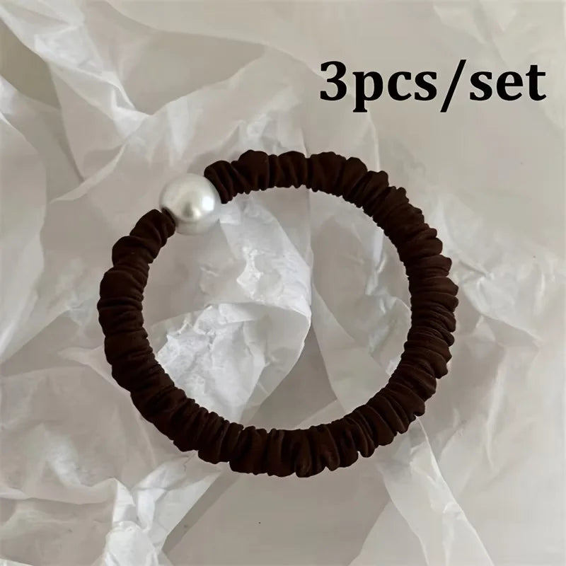 2pcs/set Pearl Skinny Scrunchies Hair Tie