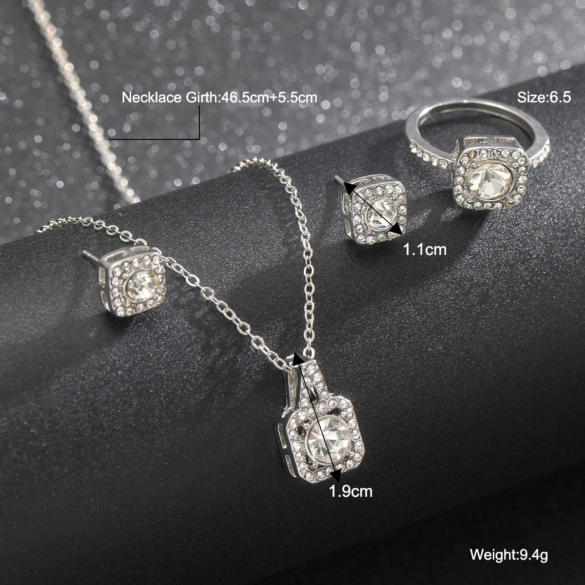 Square Zircon Crystal Jewelry Set