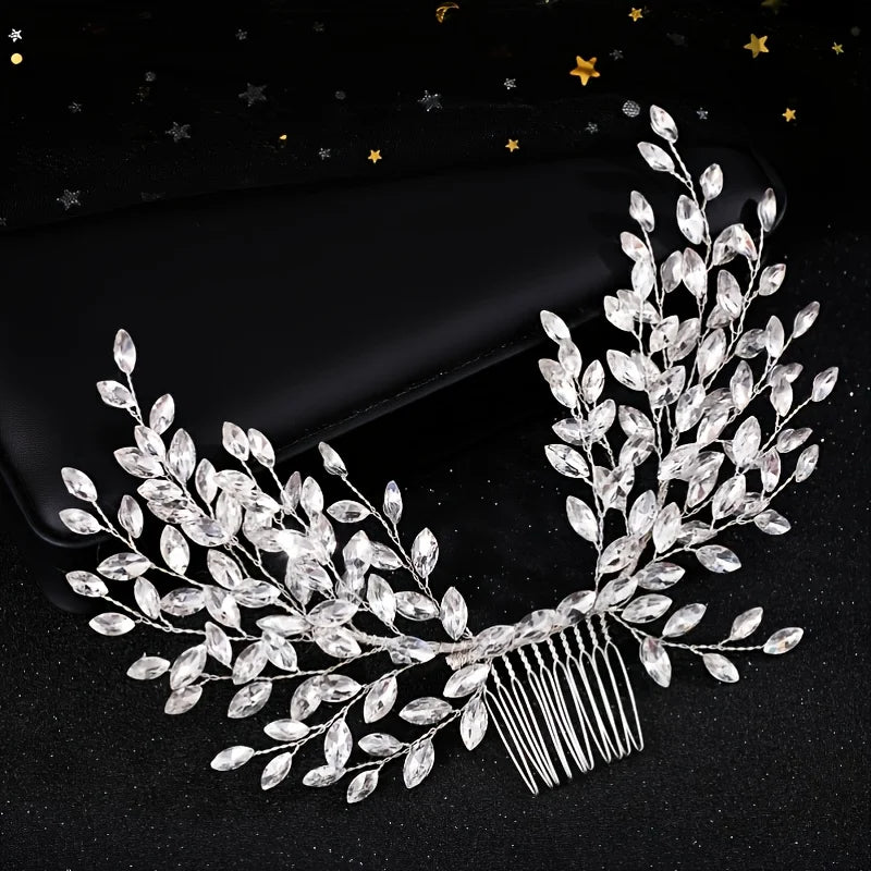 Silver Color Flower Pearl Crystal Wedding Hair Comb