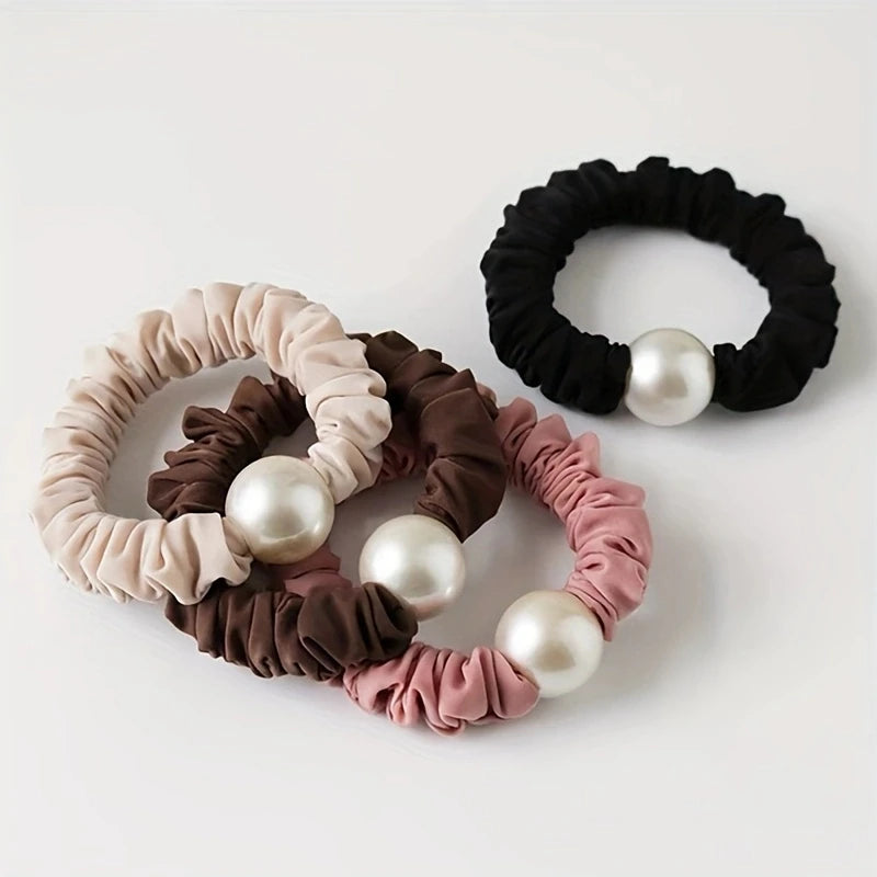 2pcs/set Pearl Skinny Scrunchies Hair Tie