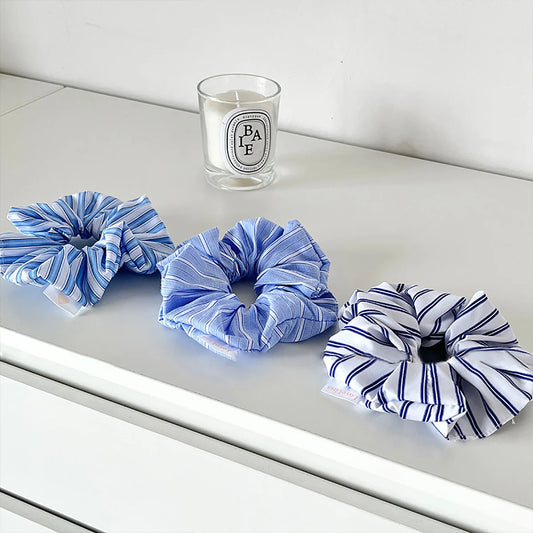 New Scrunchies Striped Blue Color Large Size Hair Ties