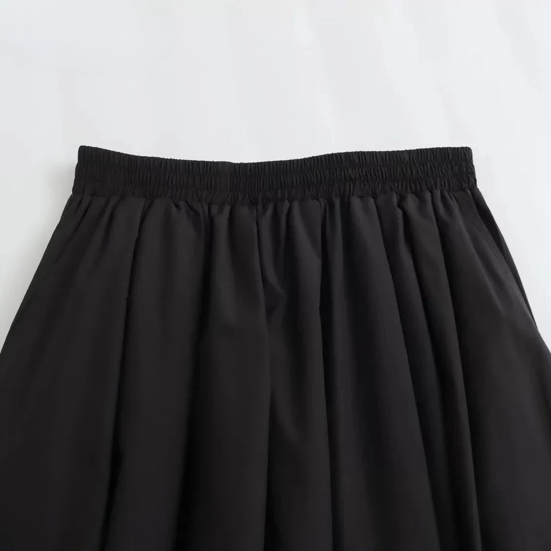 Black Wide Pleated Swing Vintage Chic High Waist Skirt