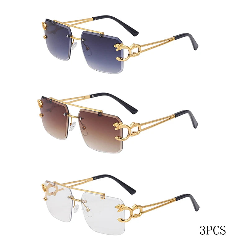 Fashion Metal Leopard Rimless Sunglasses