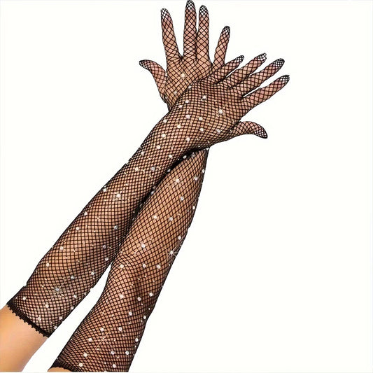 Sexy Elastic Rhinestones Mesh Gloves