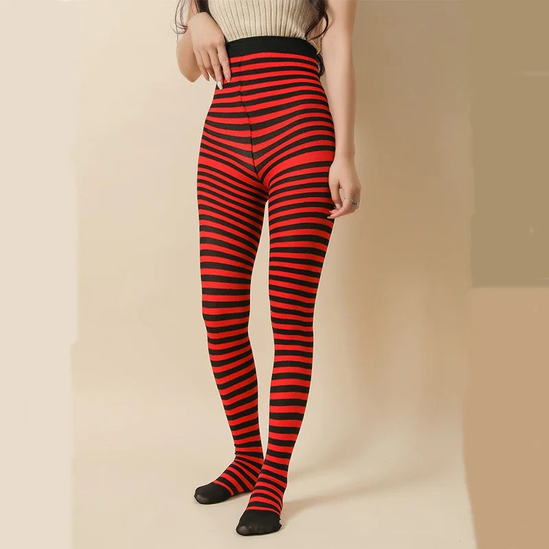 Goth Style Punk Women Striped Rainbow Long Tights