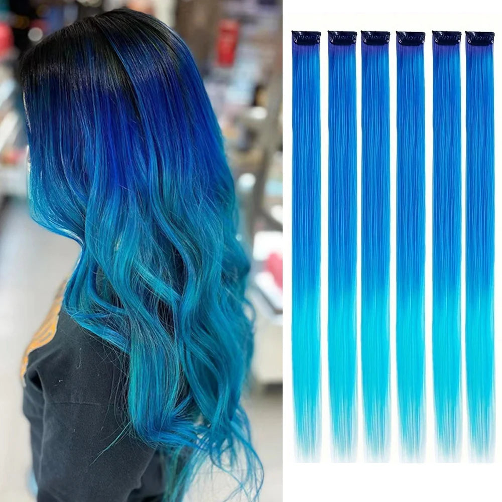 6pcs/pack Colored Party Highlights Clip in Hair Extensions