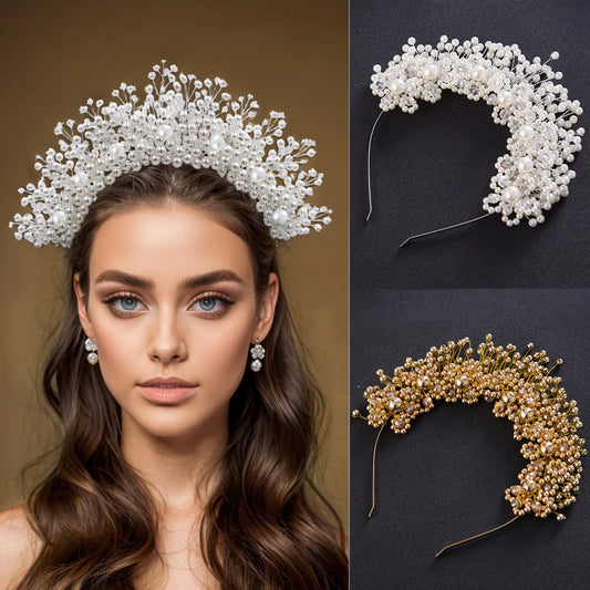 White Pearl Bridal Headband Accessories Diamonds