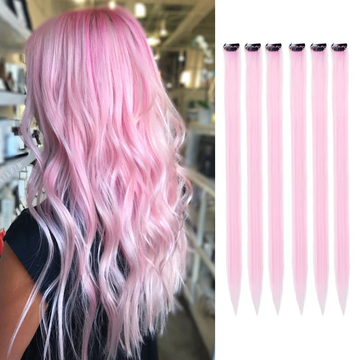 6pcs/pack Colored Party Highlights Clip in Hair Extensions