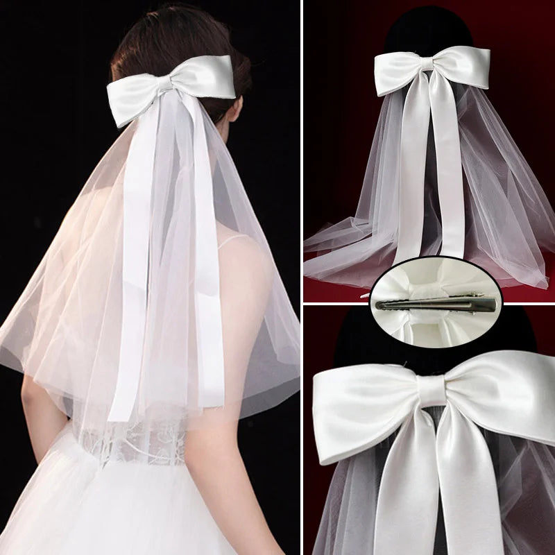 Elegant Bridal Wedding Headdress Double Layer Mesh Tulle White Color