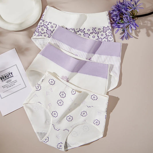 4Pcs/Set Cotton High Waist Lingerie