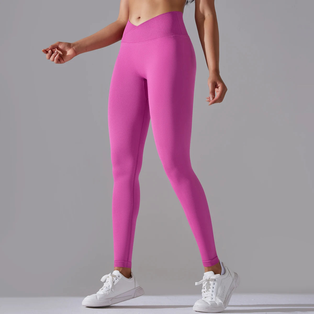 Seamless Yoga Pant Cross Over Waistband Sports Fitness Legging