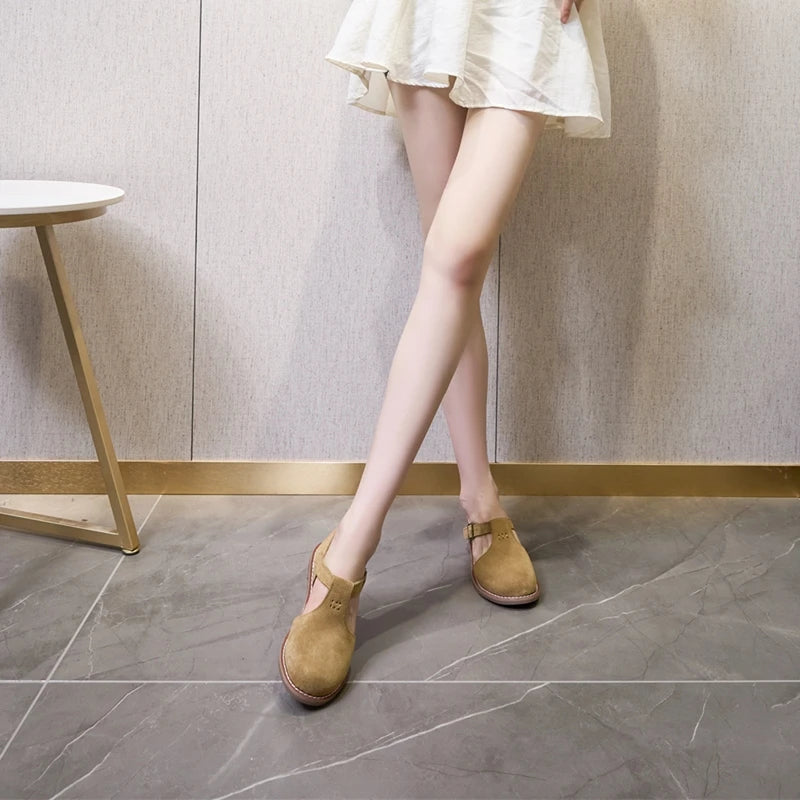 Flat-soled retro frosted genuine leather sandal