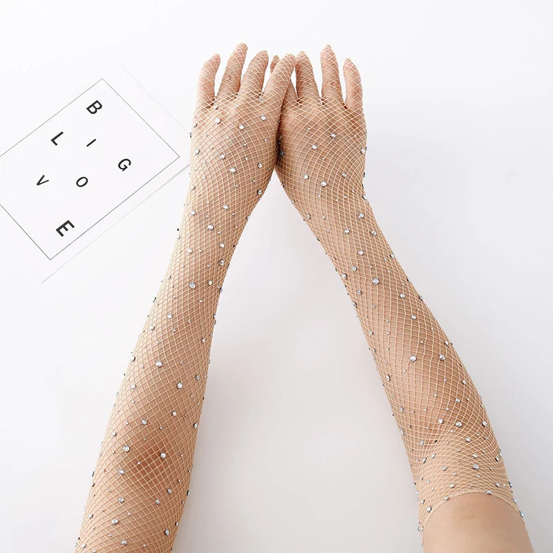 Sexy Elastic Rhinestones Mesh Gloves
