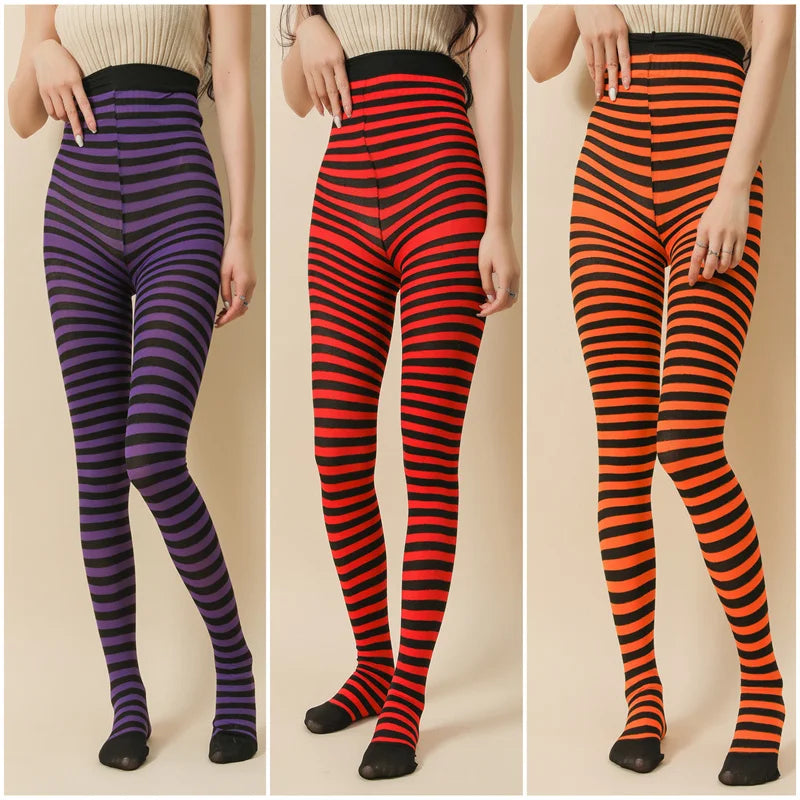 Goth Style Punk Women Striped Rainbow Long Tights