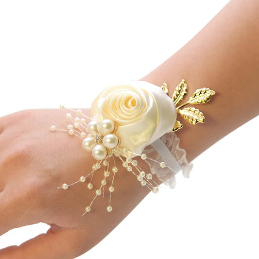Wedding Boutonniere Satin Rose Bracelet