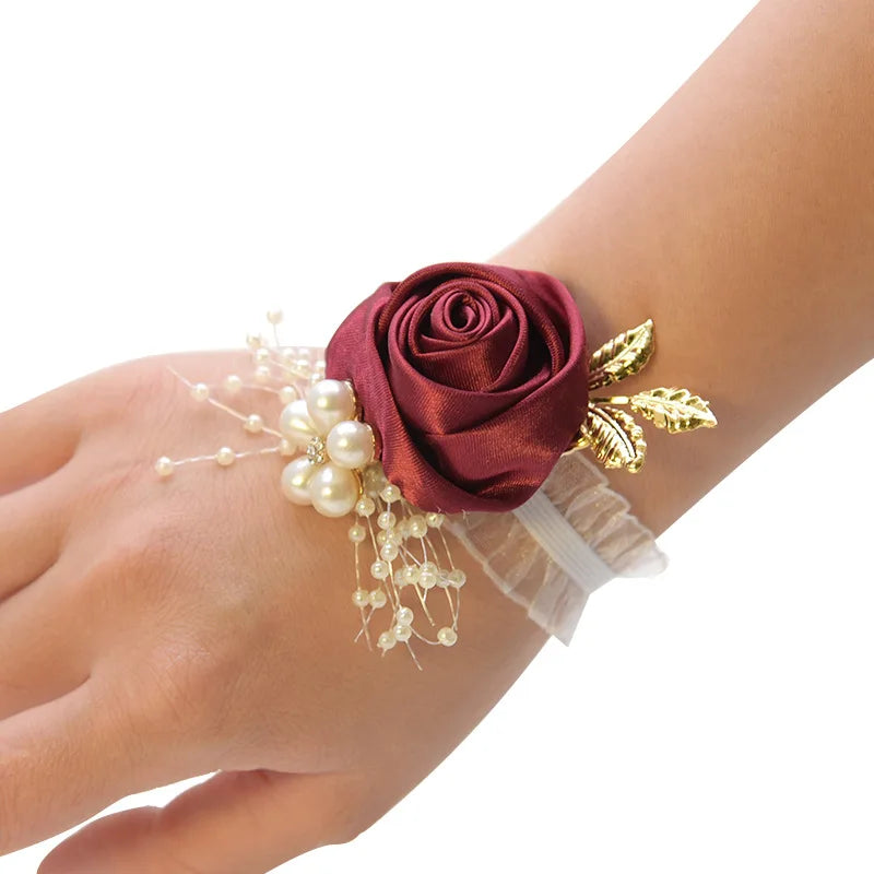 Wedding Boutonniere Satin Rose Bracelet