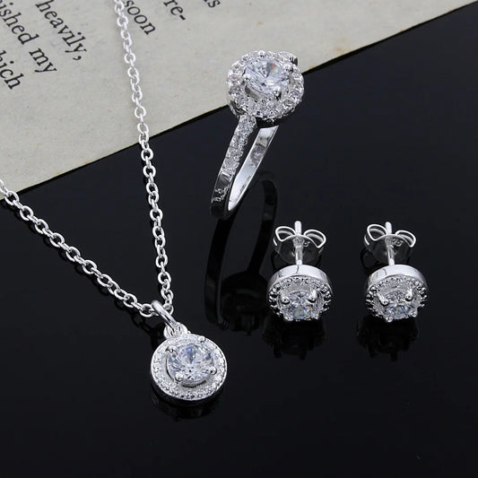 925 sterling Silver crystal pendant Jewelry set