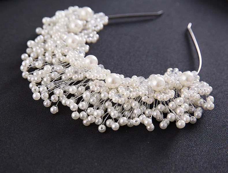White Pearl Bridal Headband Accessories Diamonds